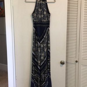 Navy cream and white maxi dress